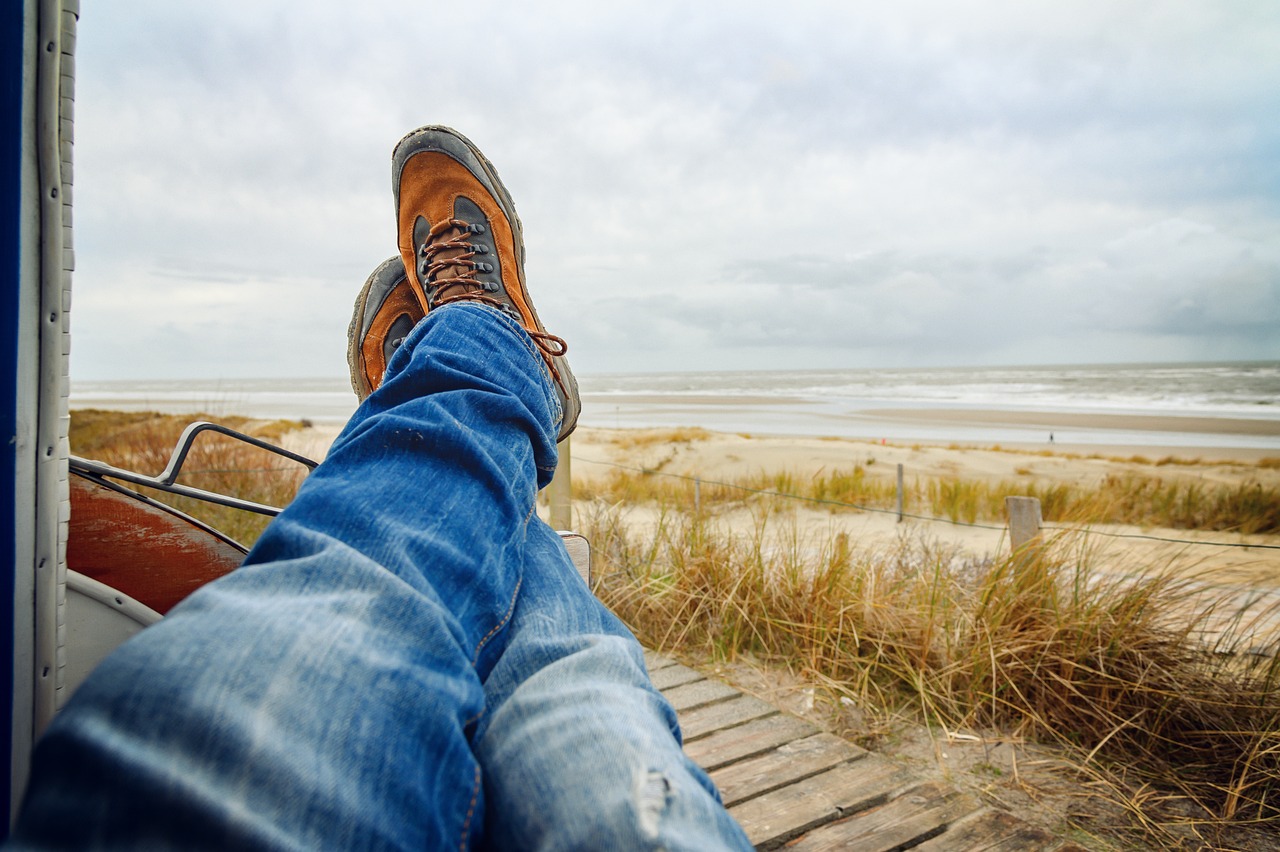 A man relaxing after hiking in Traverse City