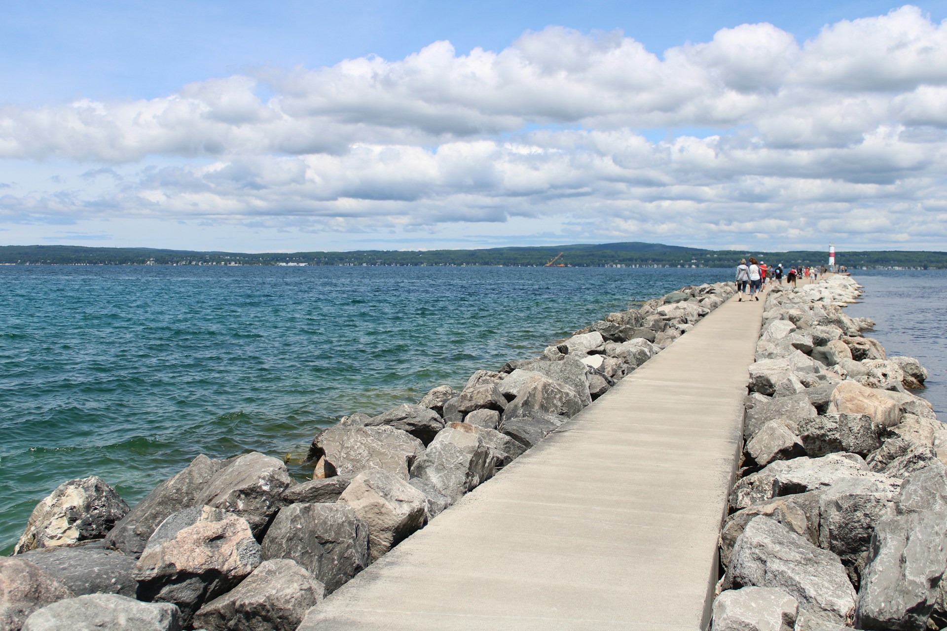 Rocky pier on a lake